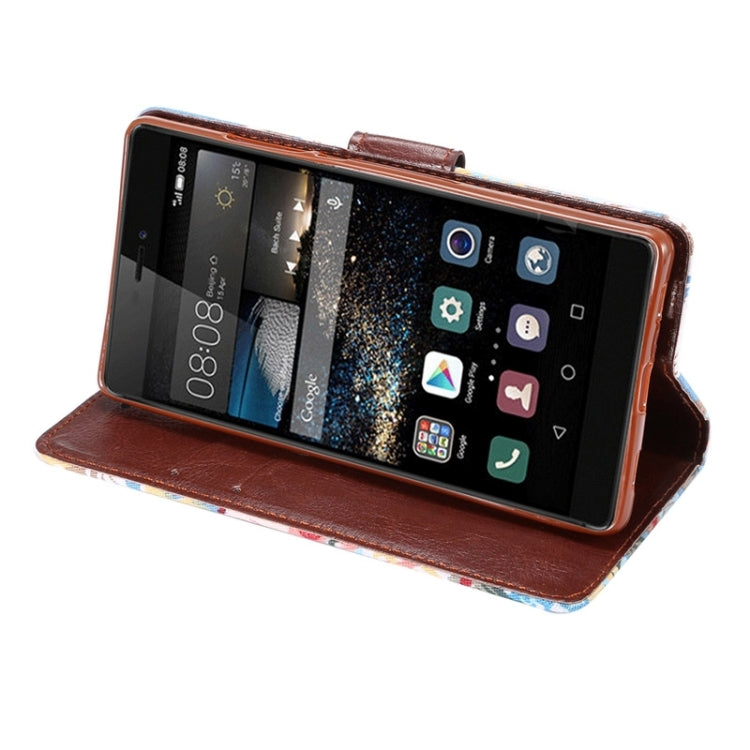 Flower Pattern Leather Case with Holder and Card Slots for Huawei P8