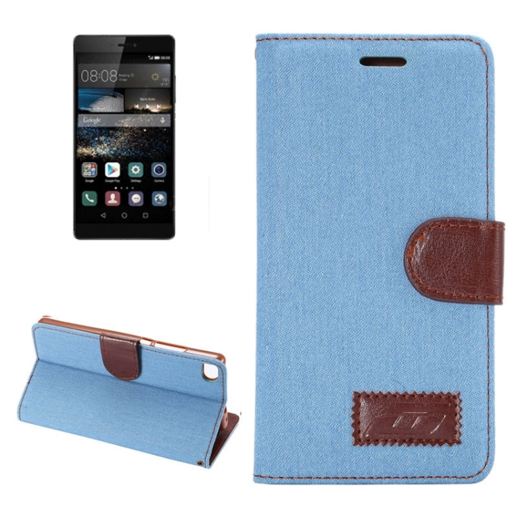 Denim Texture Leather Case with Card Slots & Holder for Huawei P8(Baby Blue)