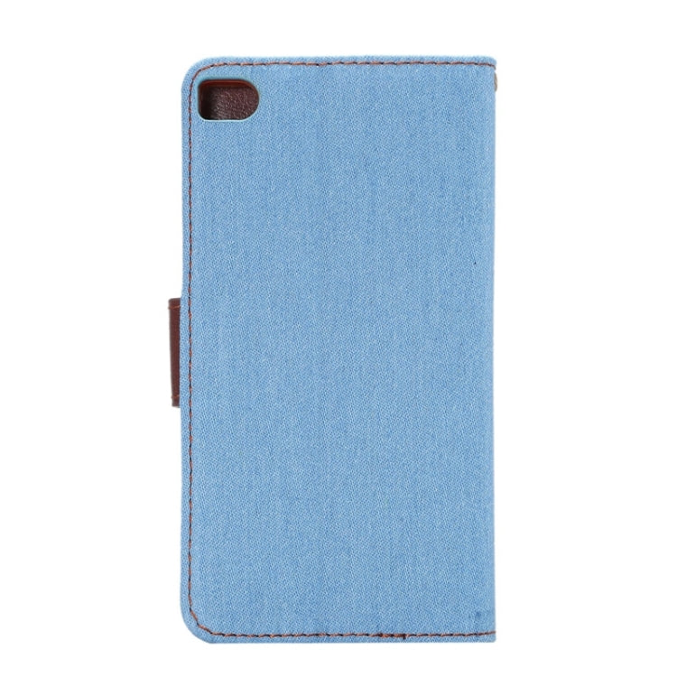 Denim Texture Leather Case with Card Slots & Holder for Huawei P8(Baby Blue)