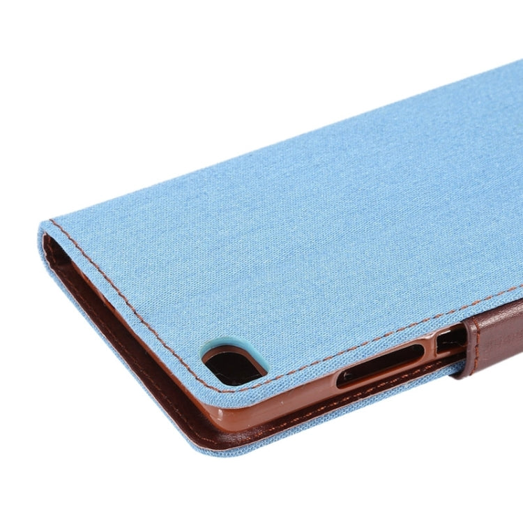 Denim Texture Leather Case with Card Slots & Holder for Huawei P8(Baby Blue)