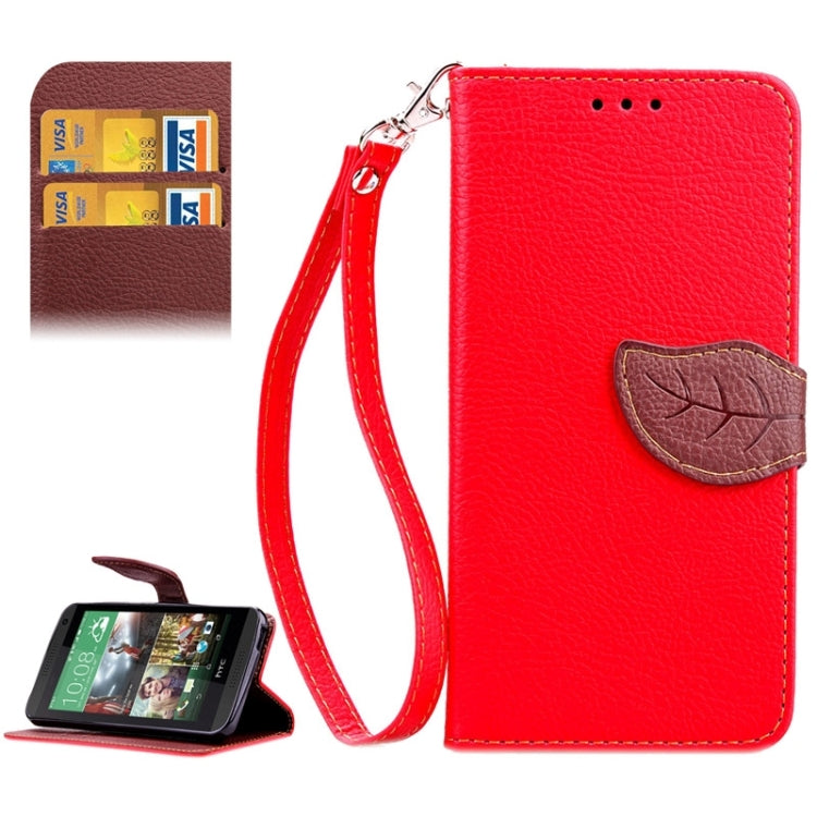 For HTC Desire 610 Leaf Magnetic Snap Litchi Texture Horizontal Flip Leather Case with Card Slots & Holder & Wallet & Lanyard