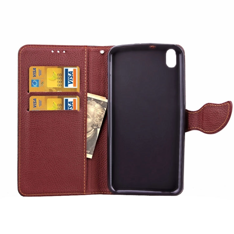 For HTC Desire 816 Leaf Magnetic Snap Litchi Texture Horizontal Flip Leather Case with Card Slots & Holder & Wallet & Lanyard