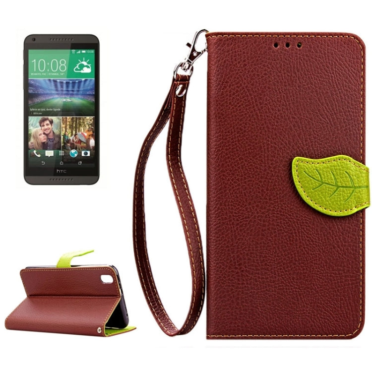 For HTC Desire 816 Leaf Magnetic Snap Litchi Texture Horizontal Flip Leather Case with Card Slots & Holder & Wallet & Lanyard