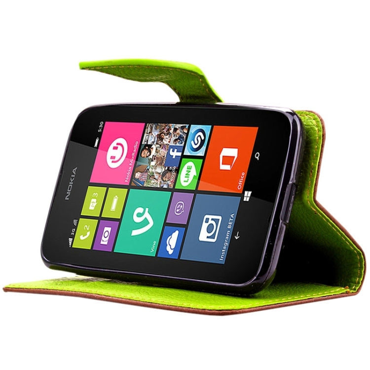 Leaf Magnetic Snap Litchi Texture Horizontal Flip Leather Case with Card Slots & Holder & Wallet & Lanyard for Nokia Lumia 530