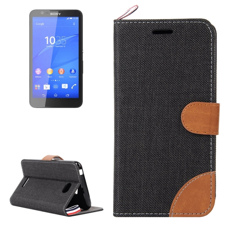 Denim Texture Leather Case with Card Slots & Holder & Lanyard for Sony Xperia E4