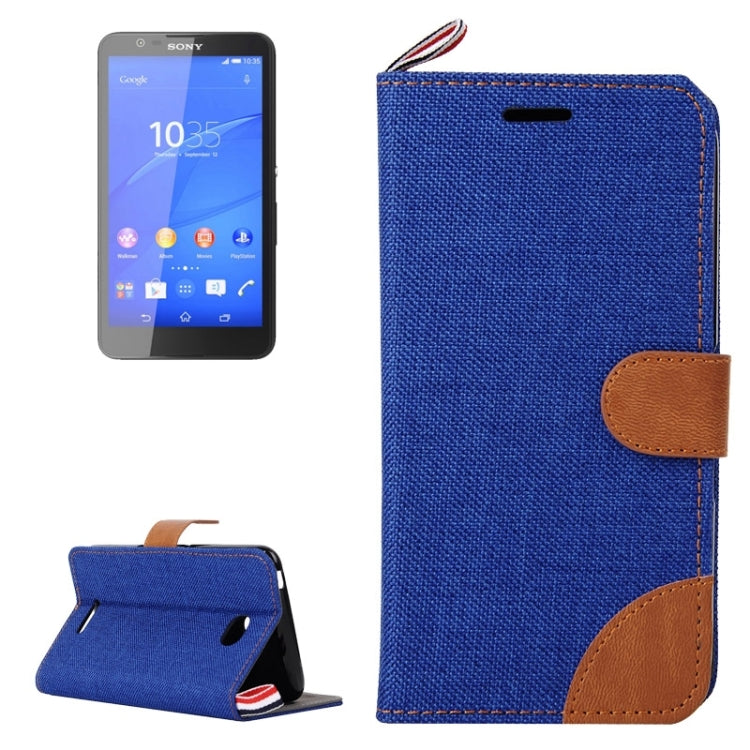 Denim Texture Leather Case with Card Slots & Holder & Lanyard for Sony Xperia E4