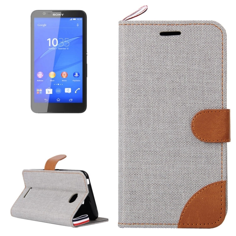 Denim Texture Leather Case with Card Slots & Holder & Lanyard for Sony Xperia E4