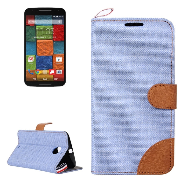 Denim Texture Leather Case with Card Slots & Holder & Lanyard for Moto X(2nd Gen.)