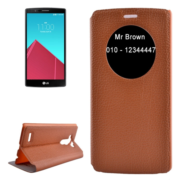 Horizontal Flip Litchi Texture Leather Case with Holder & Caller ID Display for LG G4