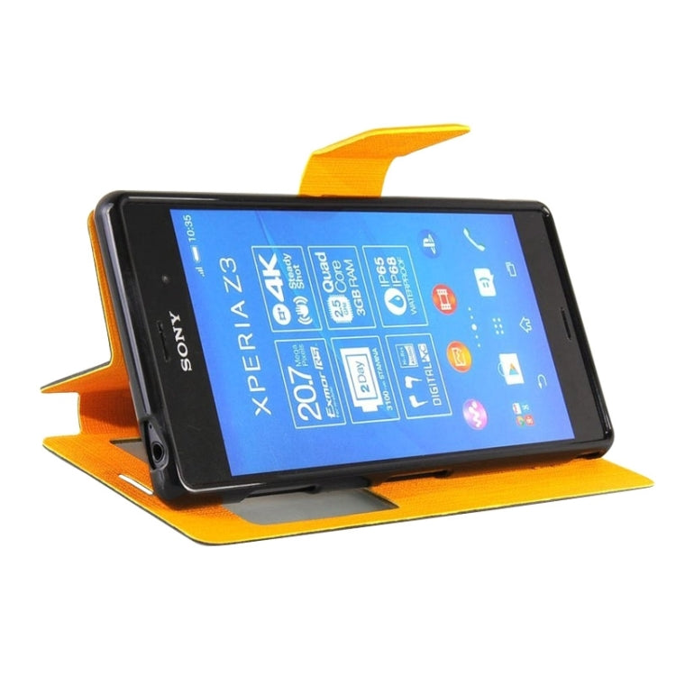 Canvas Texture Horizontal Flip Leather Case with Holder & Caller ID Window for Sony Xperia Z3