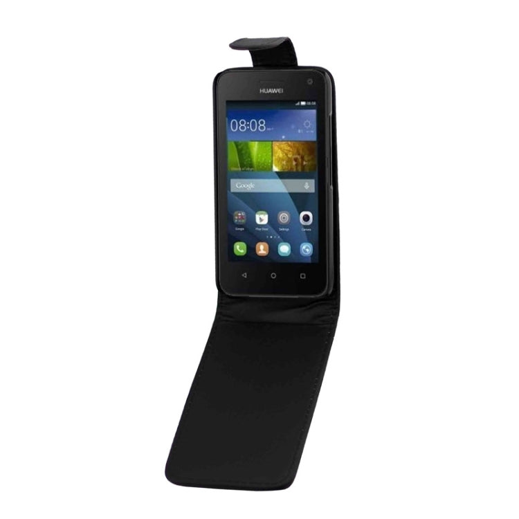 Vertical Flip Magnetic Button Leather Case for Huawei Ascend Y360(Black)