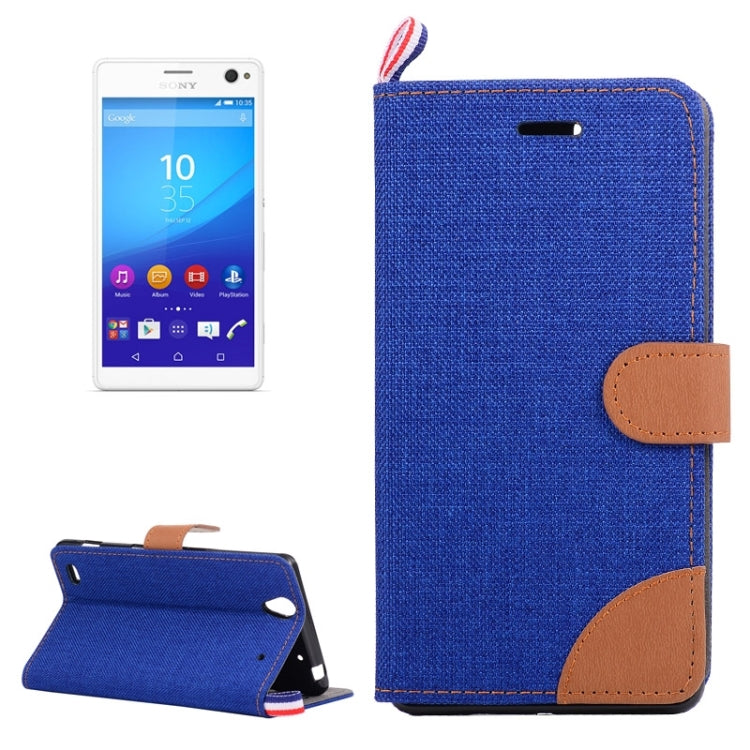 Denim Fabric Leather Case with Holder & Card Slots for Sony Xperia C4