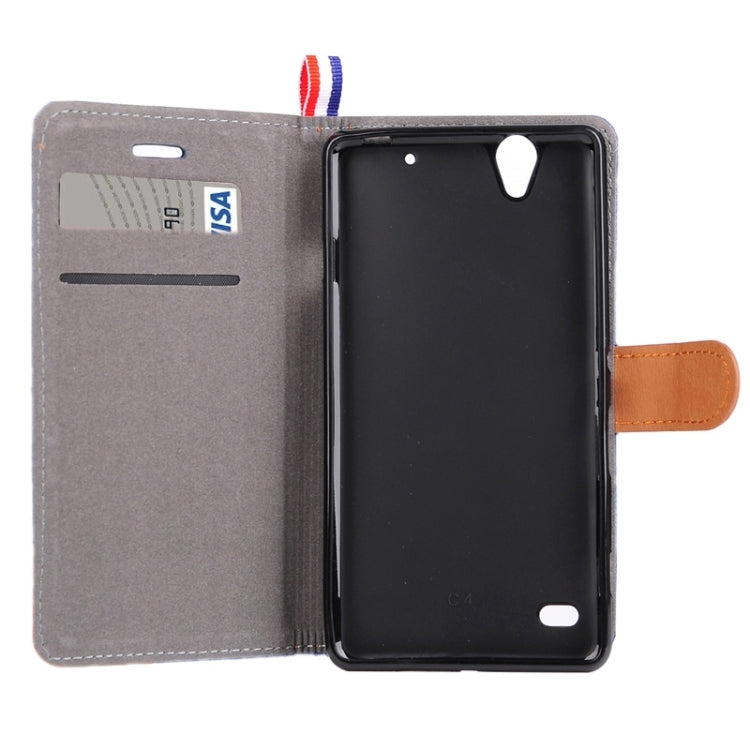 Denim Fabric Leather Case with Holder & Card Slots for Sony Xperia C4