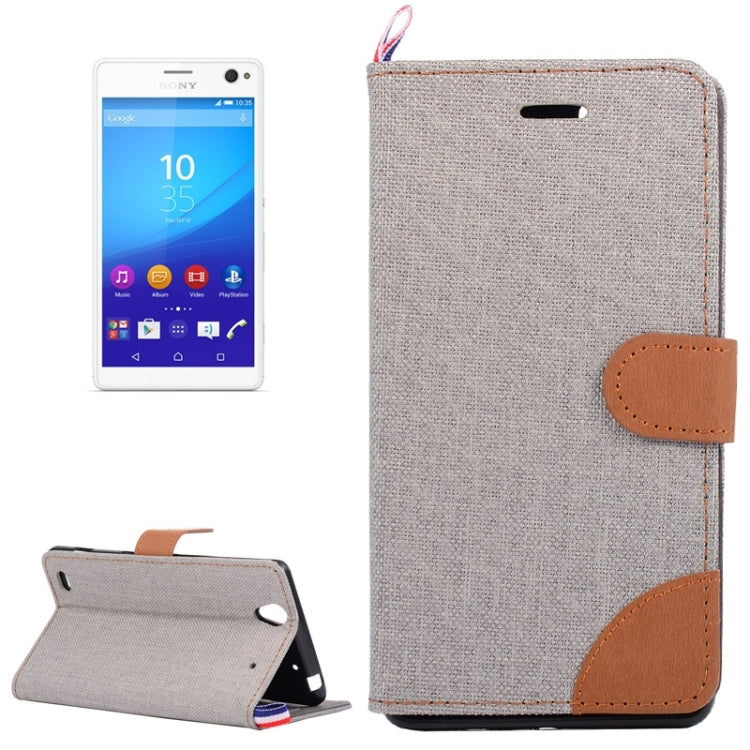 Denim Fabric Leather Case with Holder & Card Slots for Sony Xperia C4