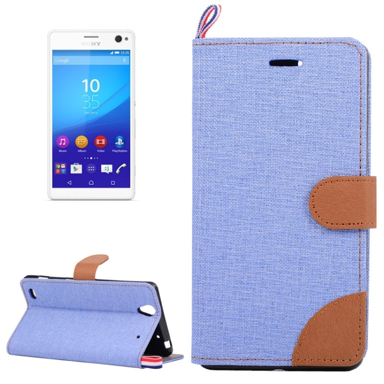 Denim Fabric Leather Case with Holder & Card Slots for Sony Xperia C4