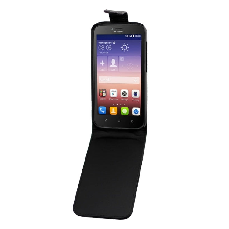 Vertical Flip Magnetic Button Leather Case for Huawei Ascend Y625(Black)