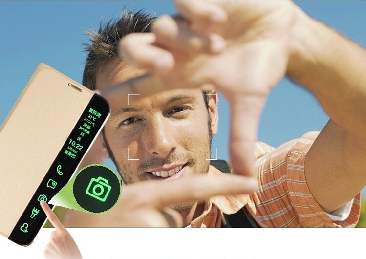 Horizontal Flip Smart Health Leather Protective Case with Display Window for Huawei Ascend P8(Black)