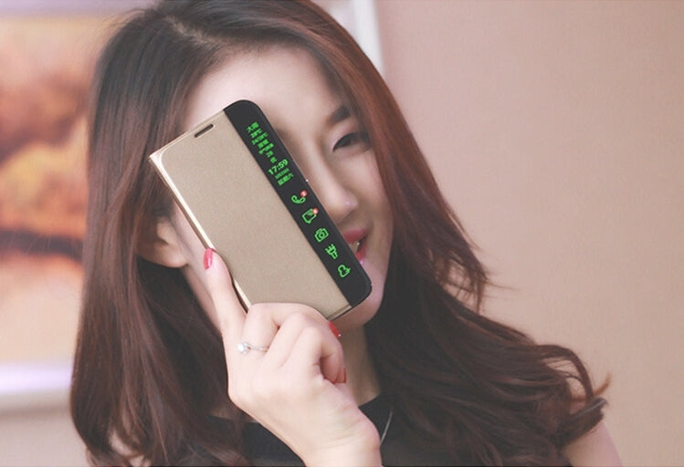 Horizontal Flip Smart Health Leather Protective Case with Display Window for Huawei Ascend P8(Black)