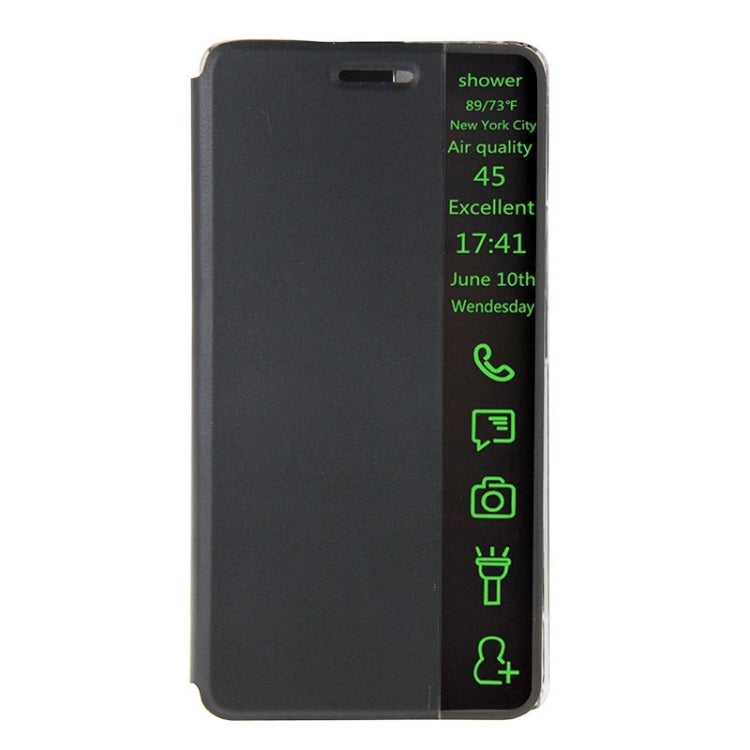 Horizontal Flip Smart Health Leather Protective Case with Display Window for Huawei Honor 6 Plus(Black)