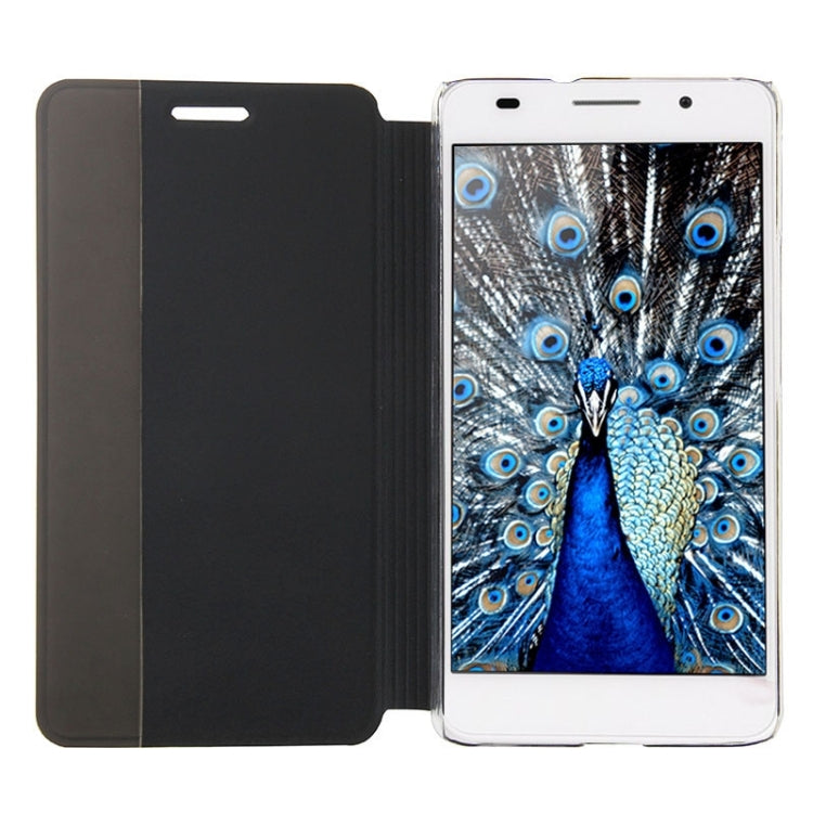 Horizontal Flip Smart Health Leather Protective Case with Display Window for Huawei Honor 6 Plus(Black)