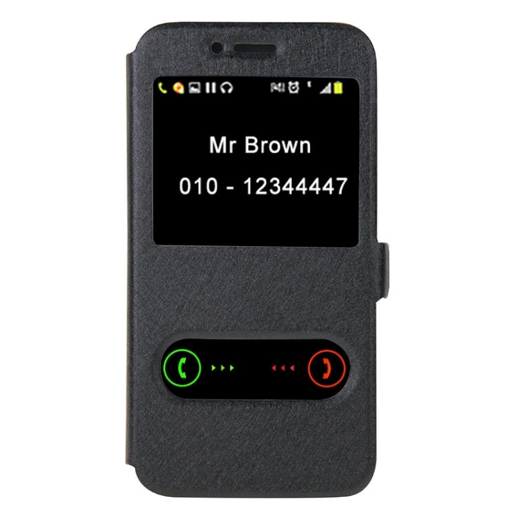 Silk Texture Horizontal Flip Solid Color Magnetic Snap Leather Case with Call Display ID & Holder for Huawei D199