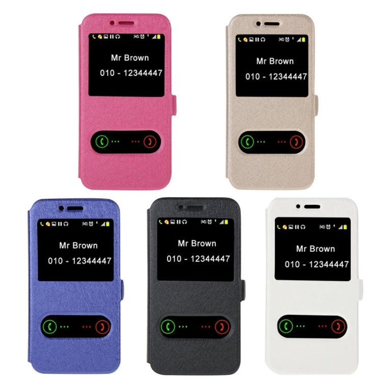 Silk Texture Horizontal Flip Solid Color Magnetic Snap Leather Case with Call Display ID & Holder for Huawei D199