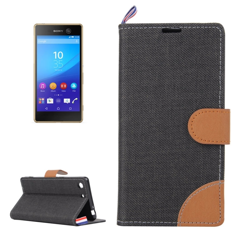 Denim Fabric Leather Case with Holder & Card Slots for Sony Xperia M5
