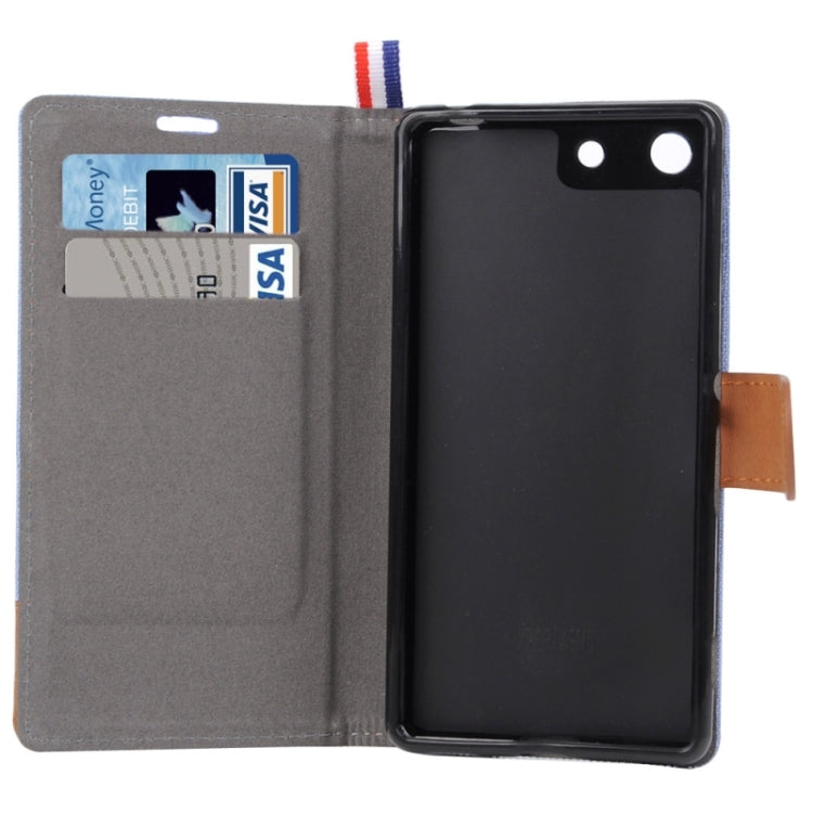 Denim Fabric Leather Case with Holder & Card Slots for Sony Xperia M5