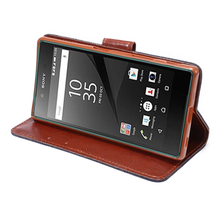 Denim Texture Horizontal Flip Leather Case with Holder & Card Slots for Sony Xperia Z5