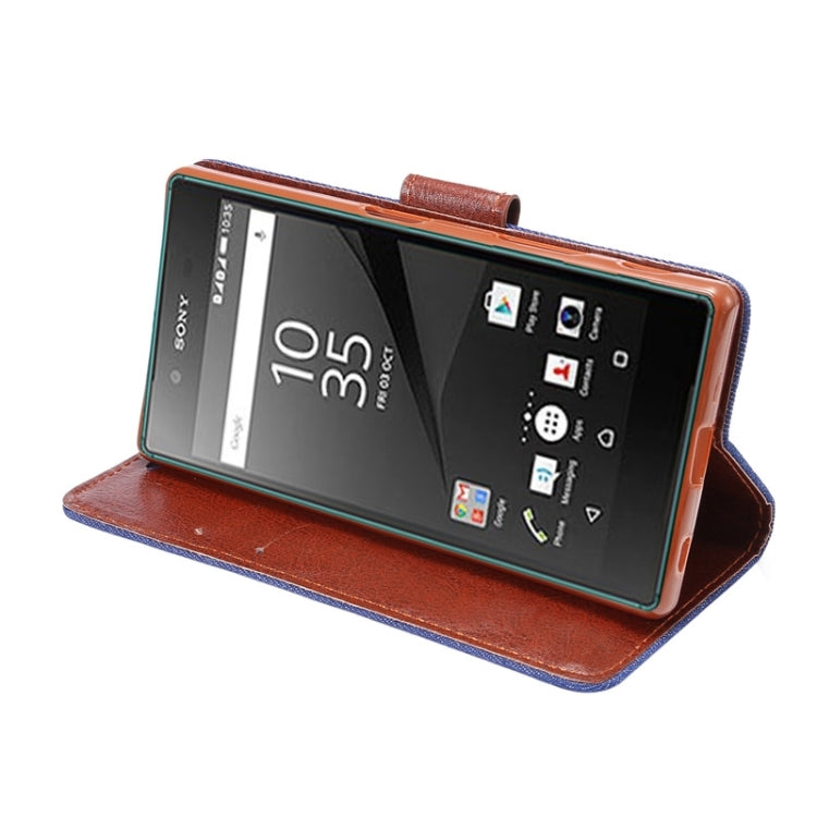 Denim Texture Horizontal Flip Leather Case with Holder & Card Slots for Sony Xperia Z5
