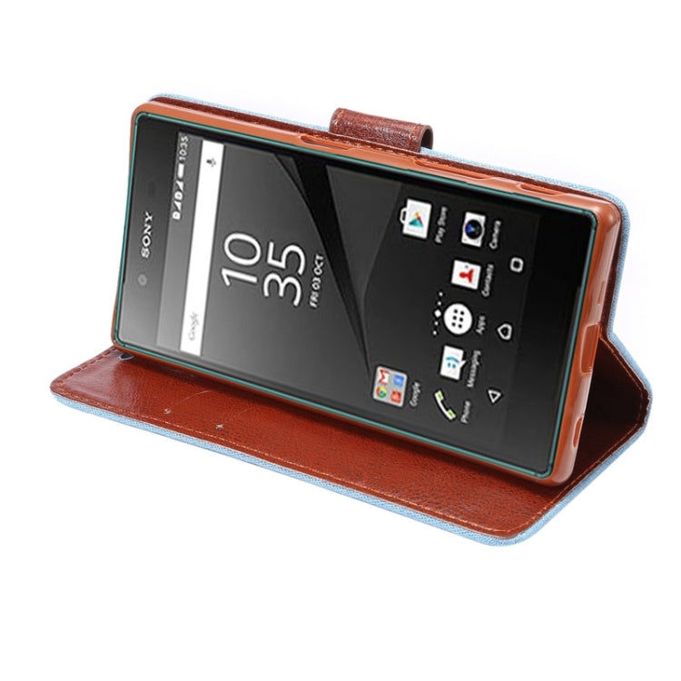 Denim Texture Horizontal Flip Leather Case with Holder & Card Slots for Sony Xperia Z5