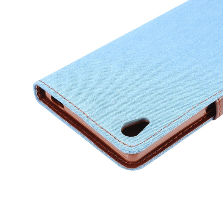 Denim Texture Horizontal Flip Leather Case with Holder & Card Slots for Sony Xperia Z5