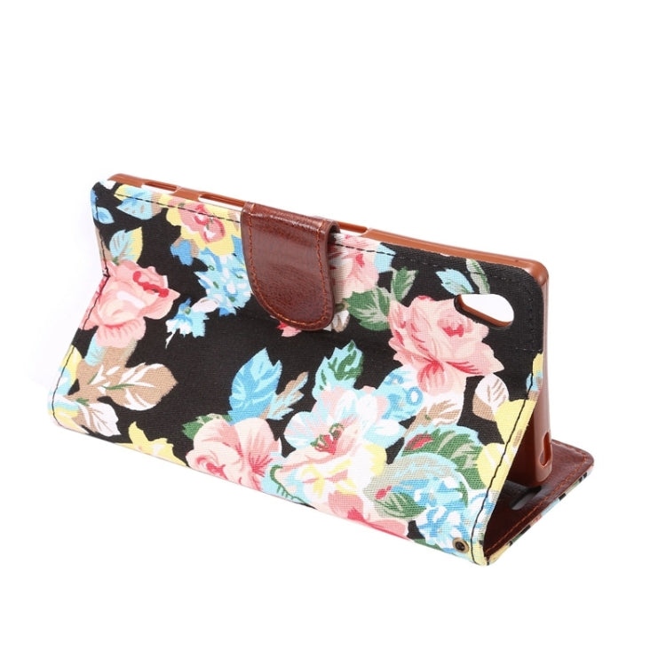 Flower Pattern Cloth Texture Horizontal Flip Leather Case with Holder & Card Slots for Sony Xperia Z5