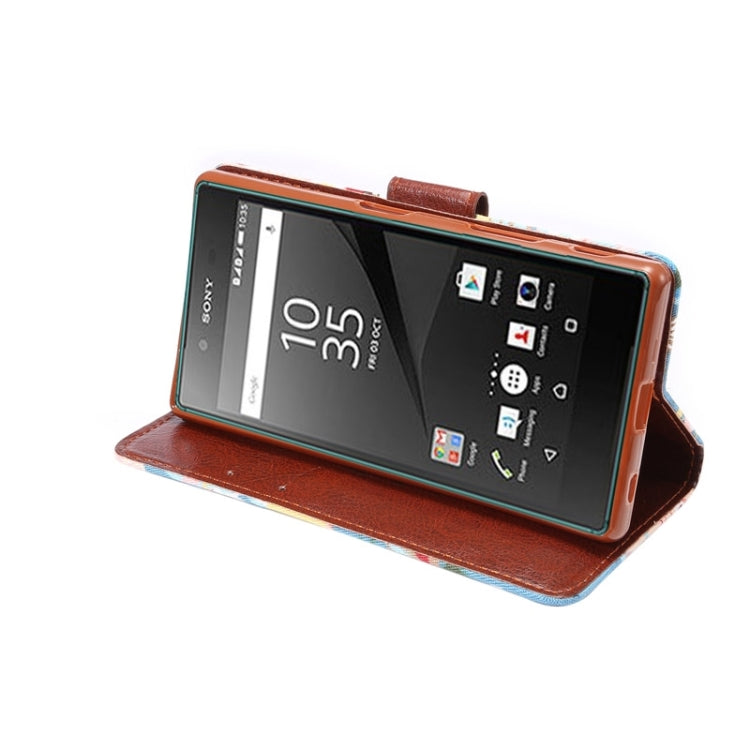 Flower Pattern Cloth Texture Horizontal Flip Leather Case with Holder & Card Slots for Sony Xperia Z5