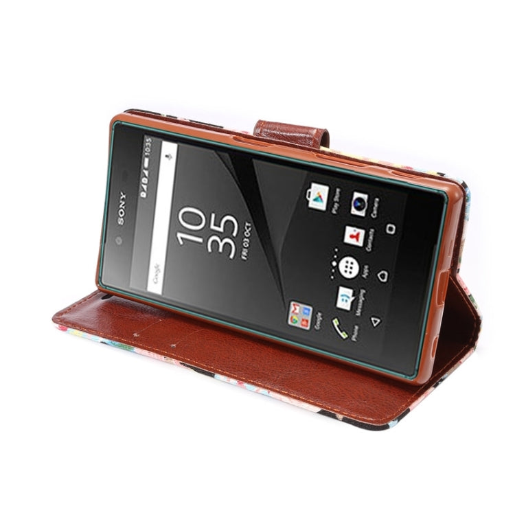 Flower Pattern Cloth Texture Horizontal Flip Leather Case with Holder & Card Slots for Sony Xperia Z5