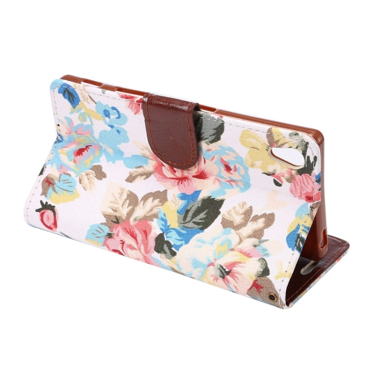 Flower Pattern Cloth Texture Horizontal Flip Leather Case with Holder & Card Slots for Sony Xperia Z5