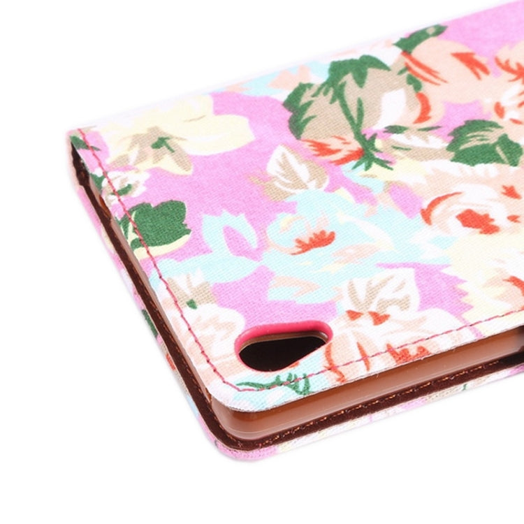 Flower Pattern Cloth Texture Horizontal Flip Magnetic Buckle Leather Case with Card Slots & Holder for Sony Xperia Z3+