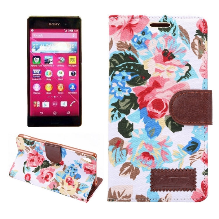 Flower Pattern Cloth Texture Horizontal Flip Magnetic Buckle Leather Case with Card Slots & Holder for Sony Xperia Z3+