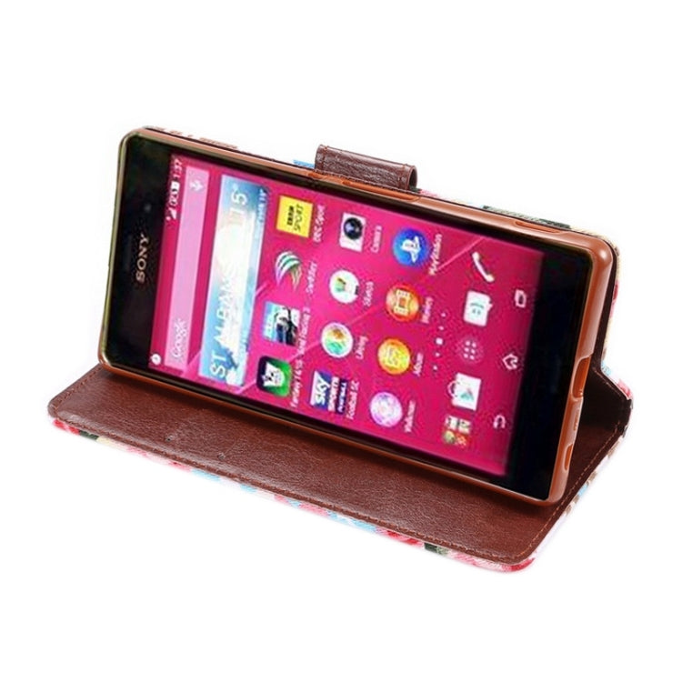 Flower Pattern Cloth Texture Horizontal Flip Magnetic Buckle Leather Case with Card Slots & Holder for Sony Xperia Z3+