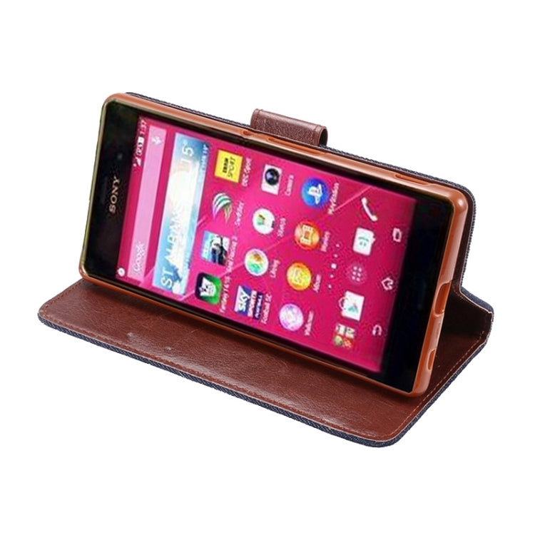 Denim Texture Horizontal Flip Magnetic Buckle Leather Case with Card Slots & Holder for Sony Xperia Z3+