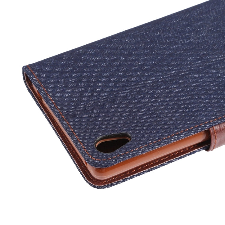 Denim Texture Horizontal Flip Magnetic Buckle Leather Case with Card Slots & Holder for Sony Xperia Z3+