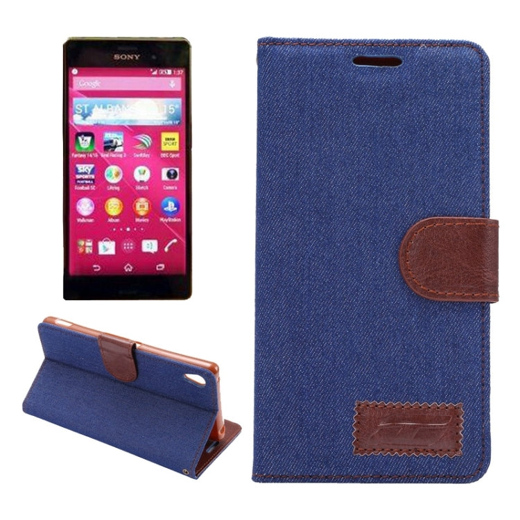 Denim Texture Horizontal Flip Magnetic Buckle Leather Case with Card Slots & Holder for Sony Xperia Z3+