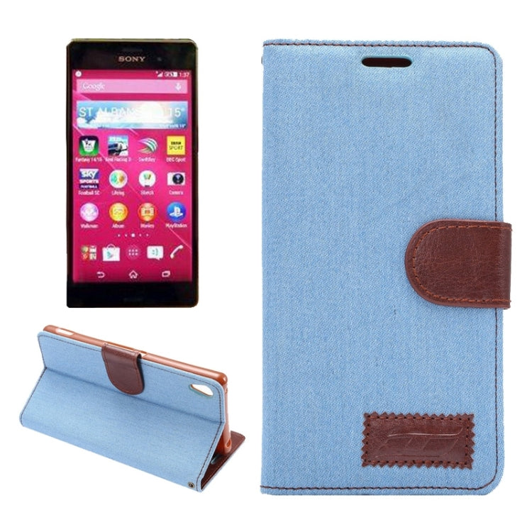 Denim Texture Horizontal Flip Magnetic Buckle Leather Case with Card Slots & Holder for Sony Xperia Z3+