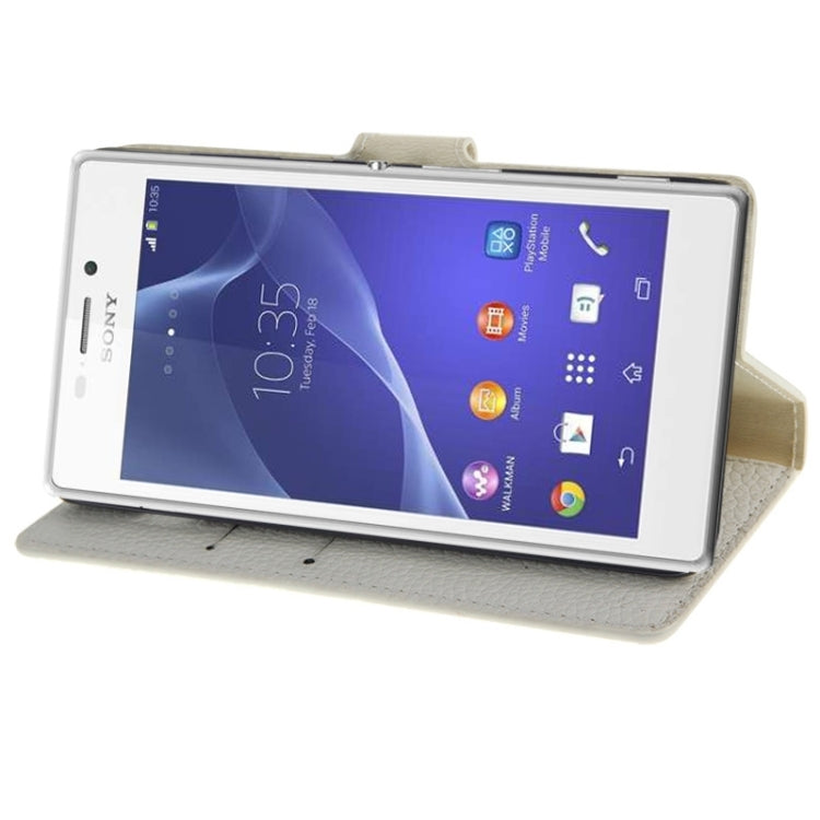 Litchi Texture Leather Case with Holder & Card Slots & Wallet for Sony Xperia M2(White)