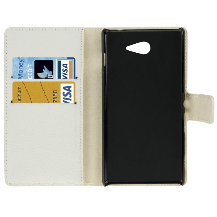 Litchi Texture Leather Case with Holder & Card Slots & Wallet for Sony Xperia M2(White)