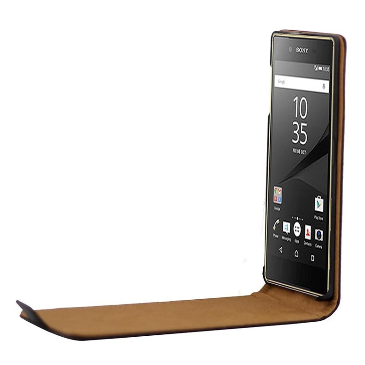Khaki Lining Vertical Flip Magnetic Buckle PU Leather Case for Sony Xperia Z5 / E6603 / E6653 / E6633 / E6683(Black)