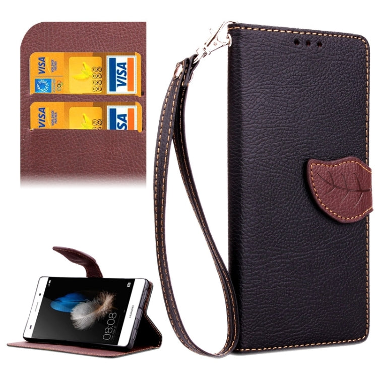 Leaf Magnetic Snap Litchi Texture Horizontal Flip Leather Case with Card Slots & Holder & Wallet & Lanyard for Huawei P8 Lite
