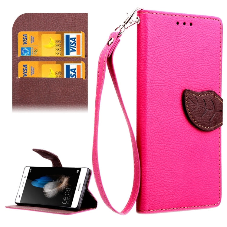 Leaf Magnetic Snap Litchi Texture Horizontal Flip Leather Case with Card Slots & Holder & Wallet & Lanyard for Huawei P8 Lite