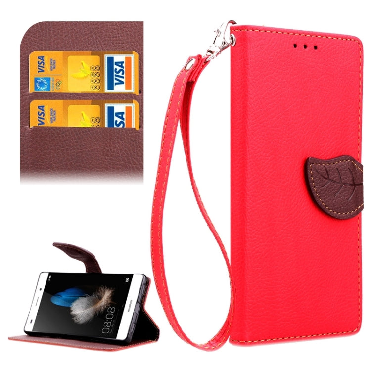 Leaf Magnetic Snap Litchi Texture Horizontal Flip Leather Case with Card Slots & Holder & Wallet & Lanyard for Huawei P8 Lite