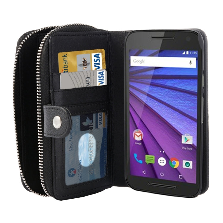 2 in 1 Detachable Litch Texture Plastic Case Leather Wallet with Card Slots & Lanyard for Motorola Moto G(3rd Gen.)(Black)